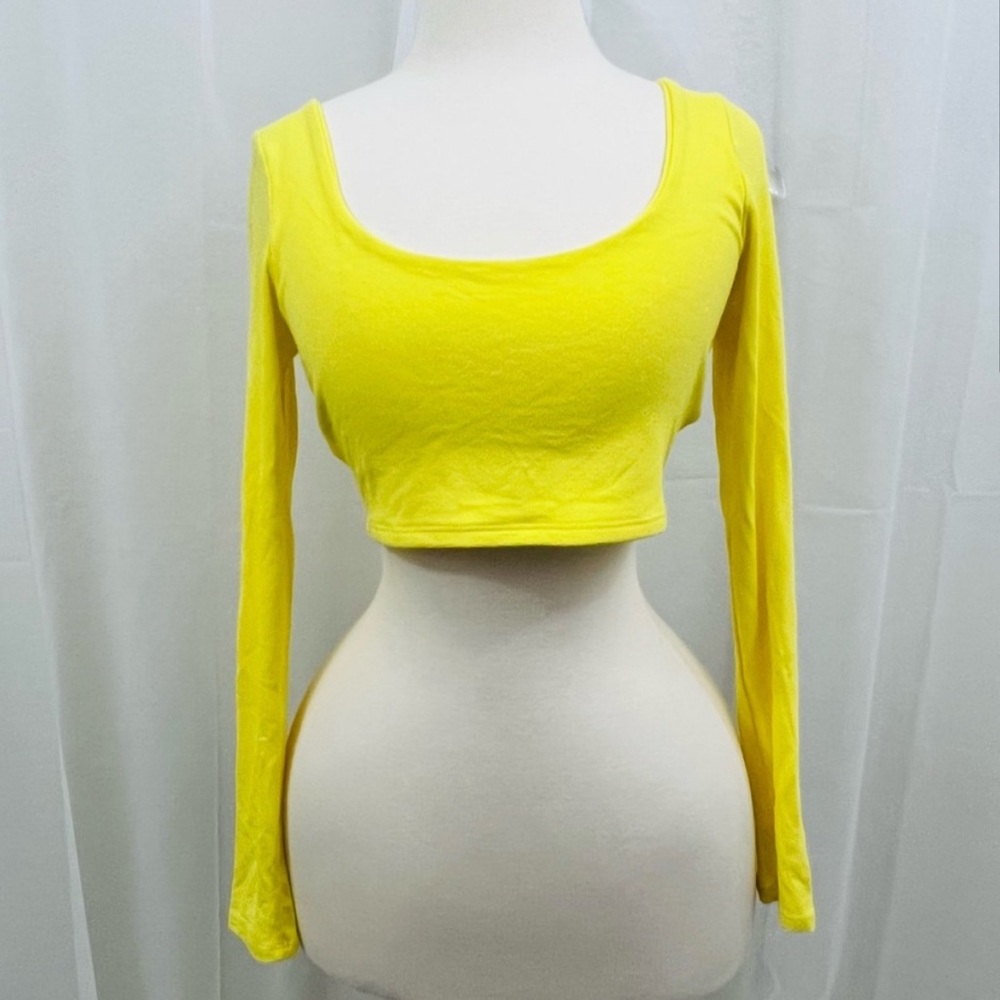 EUC Naked Wardrobe Yellow Scoop Neck Cropped Long Sleeve Top